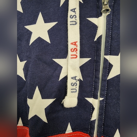 ISAAC'S DESIGNS STARS STRIPES AMERICAN FLAG PATRIOTIC HOODIE MEDIUM MENS WOMENS - Picture 4 of 4